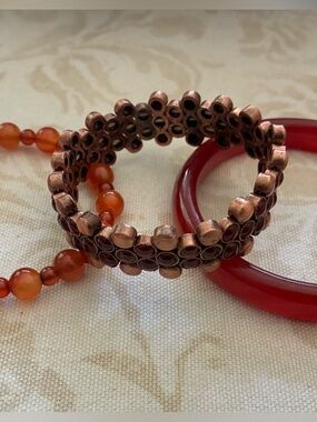 Three Bracelets Amber Color Earth Tones Bohemian